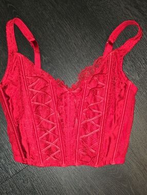 Victoria's Secret Red Satin Lace Corset Crop